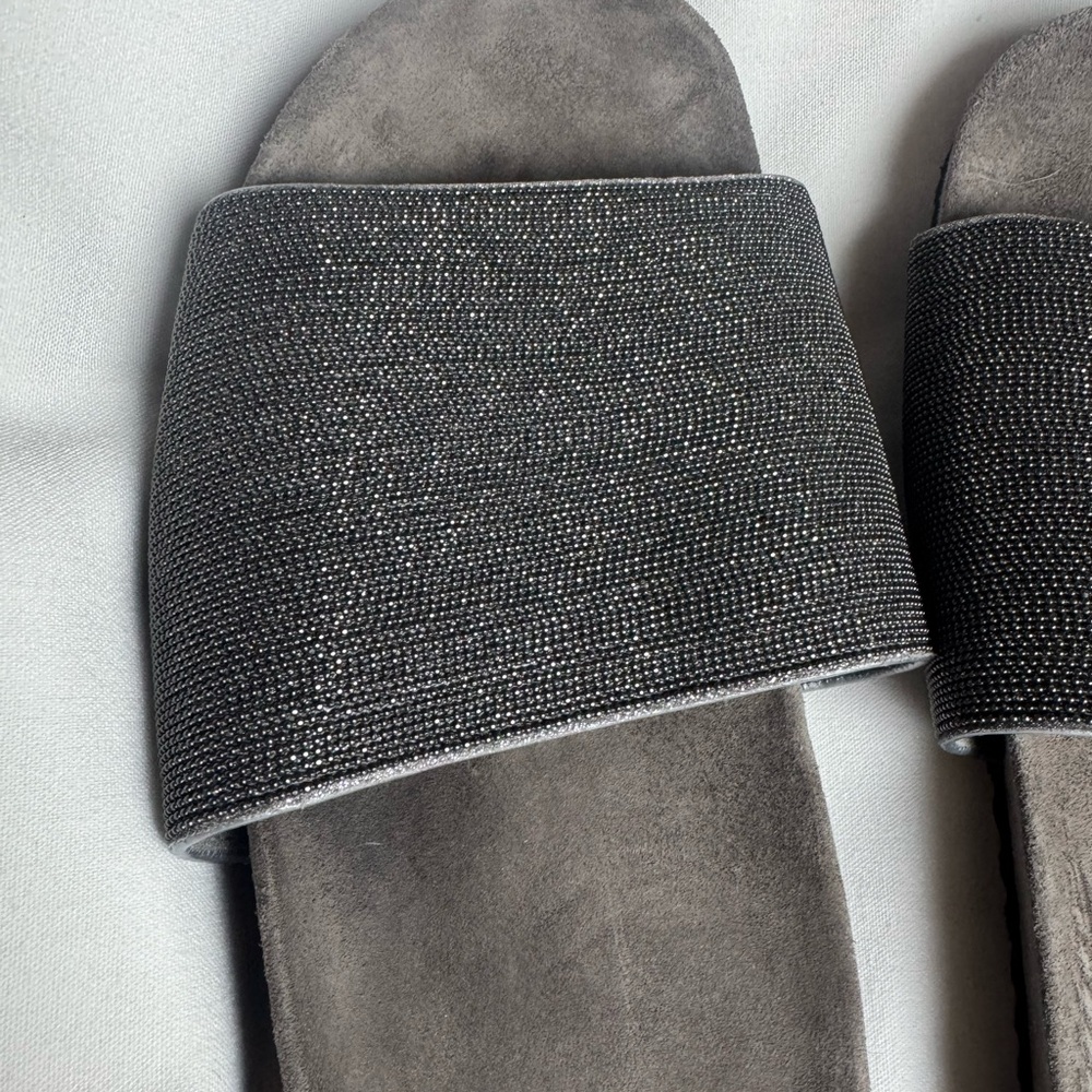 Brunello Cucinelli Charcoal Slide Sandals - Picture 2 of 6